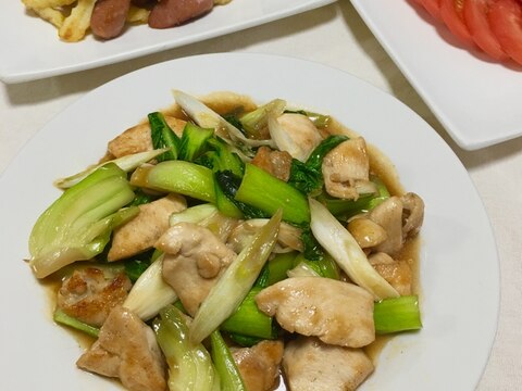 鶏胸肉とチンゲン菜のとろっと鶏ガラ醤油炒め♡